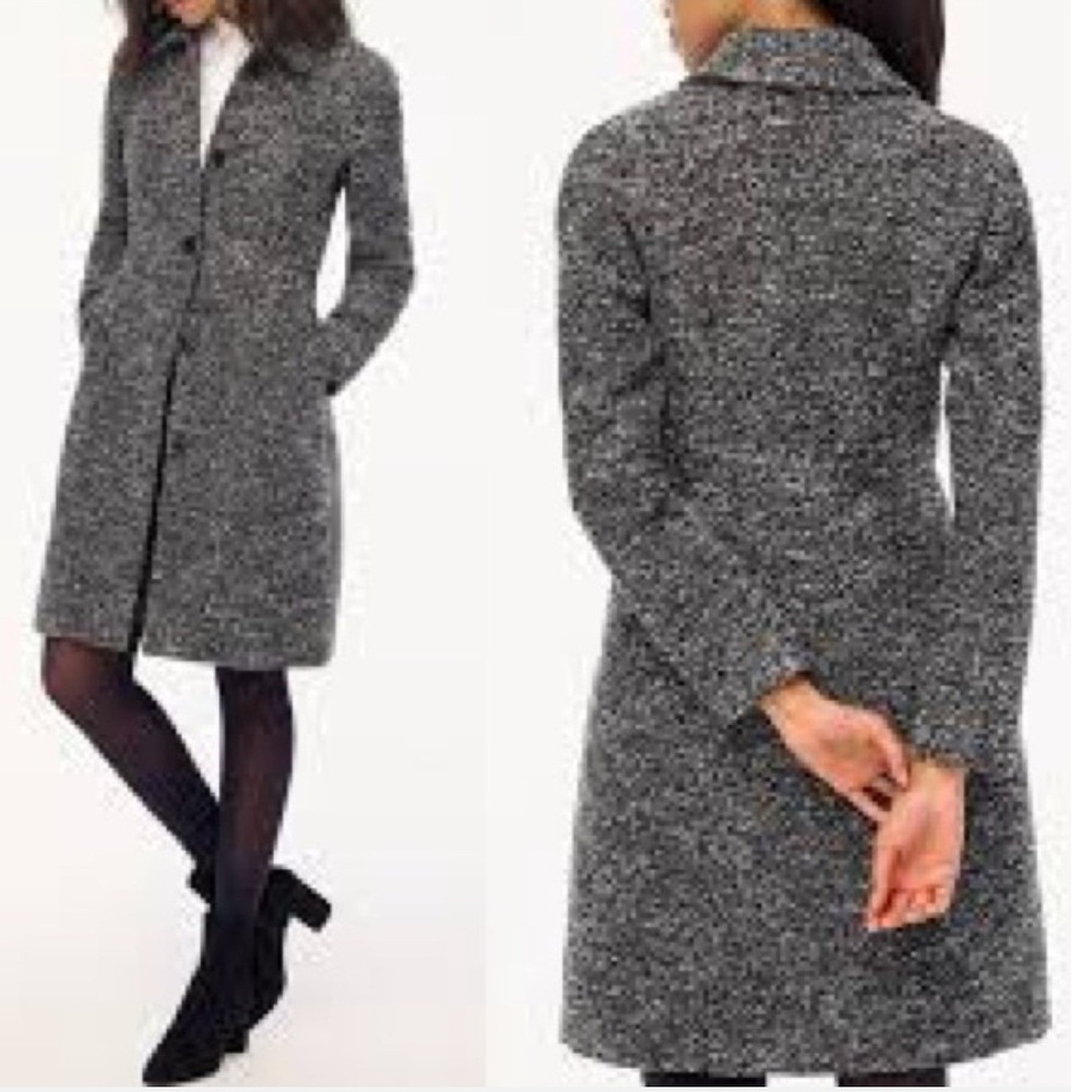 J.Crew Women Black White Textured Boucle Coat BU74 Size 0P Petite‎ Long Jacket